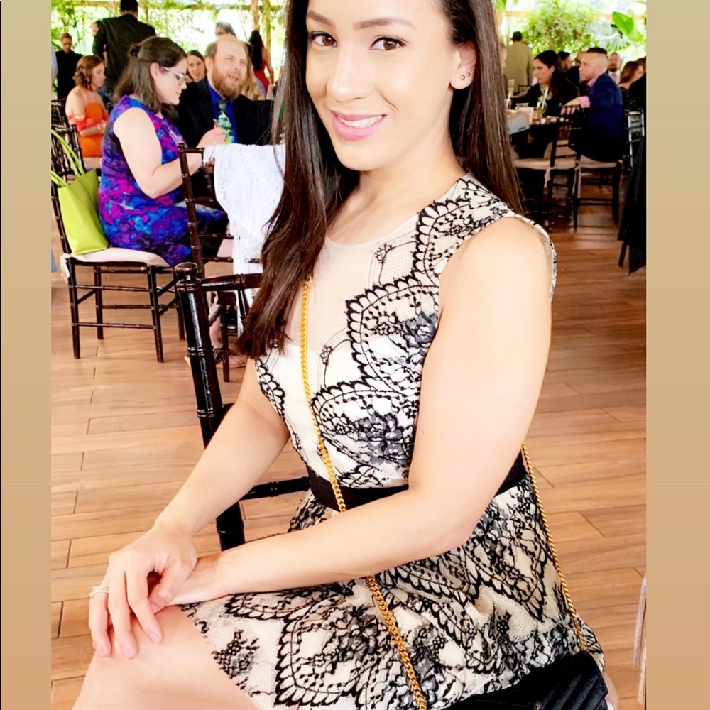 BCBGmaxazria White & Black Lace Up Cocktail Dress